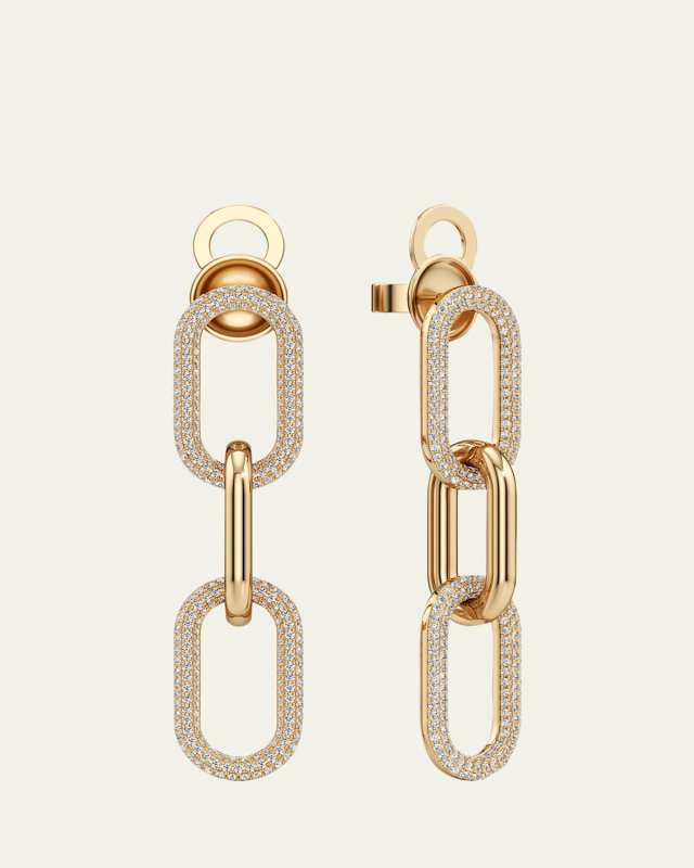 Connect Collection Three-Link Pave Diamond Earrings in 18K Yellow Gold